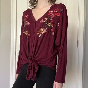 Jodifl maroon/burgundy long sleeve floral print top
